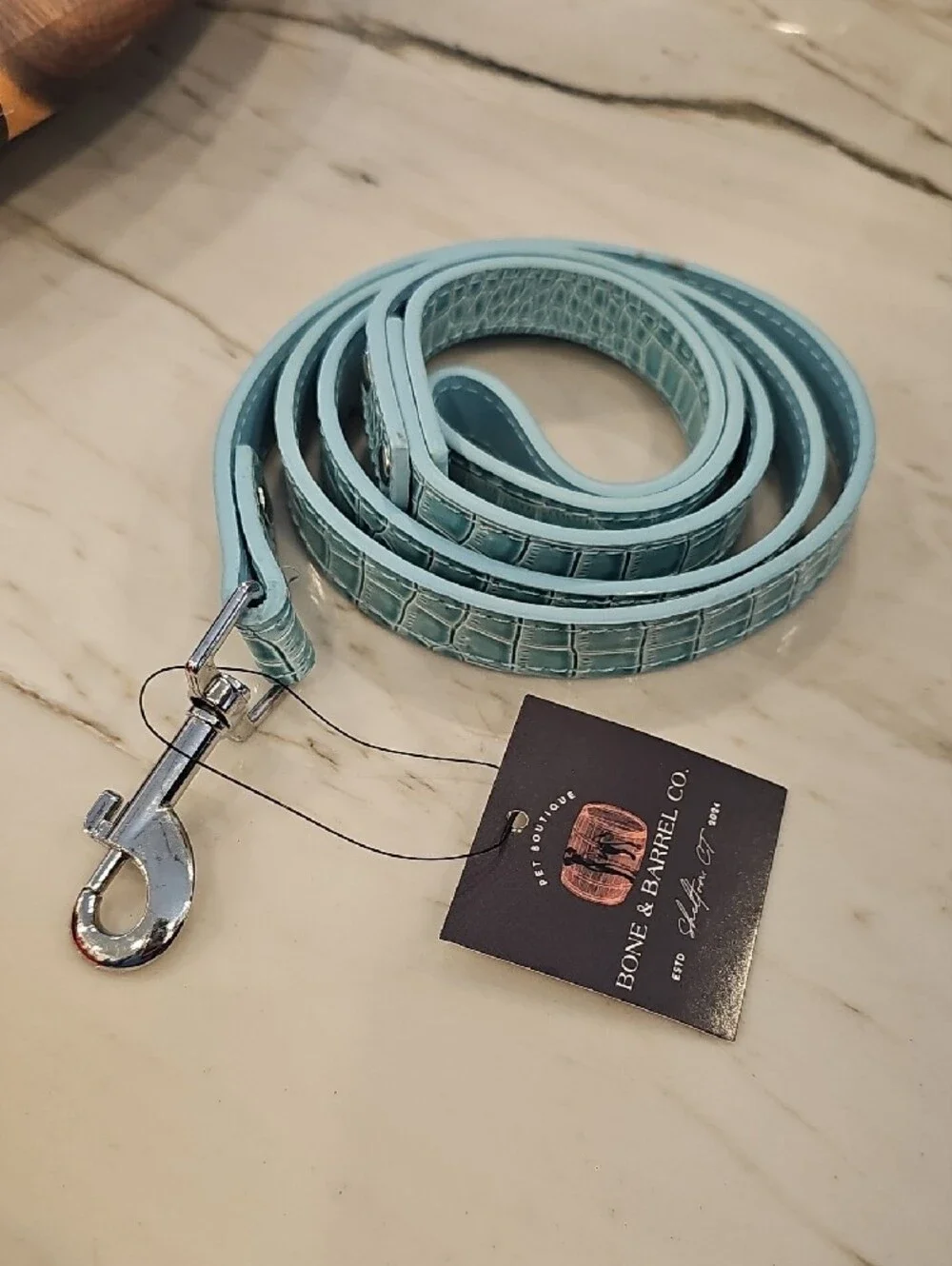 Bone & Barrel Co. Light Blue Croc-Embossed Pet Leash